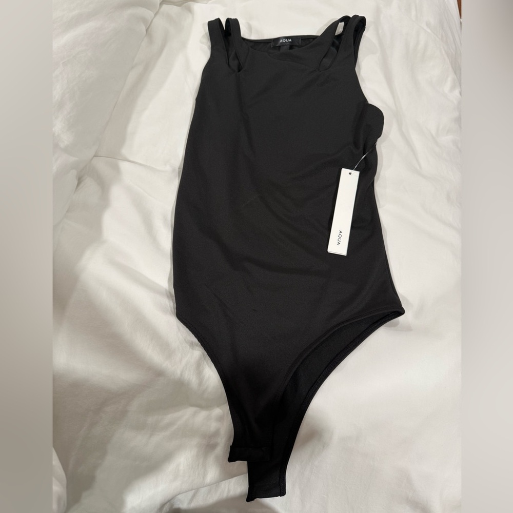 Aqua black body suit